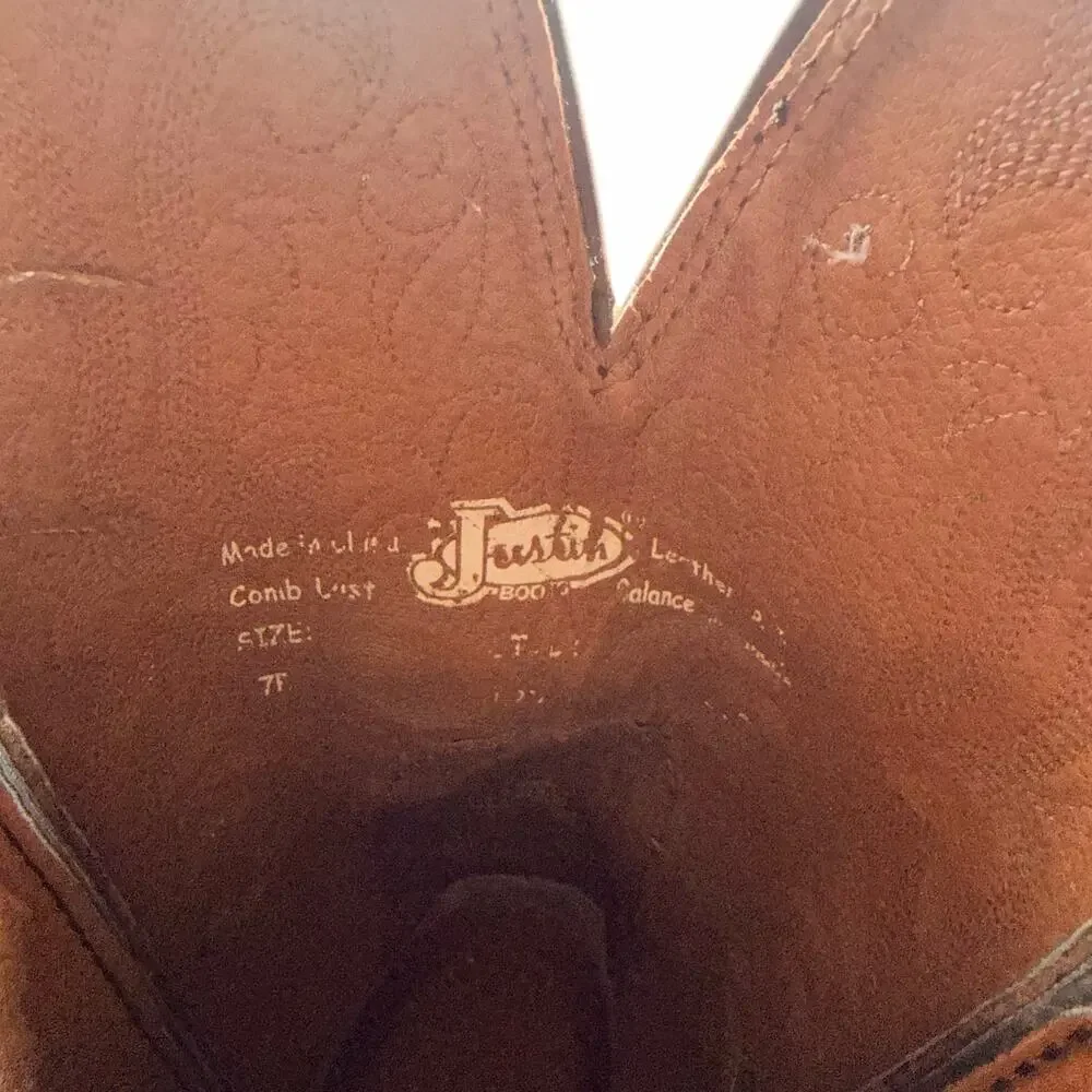 Justin Leather Western Boots Tan Turquoise Stitch Women 7B
